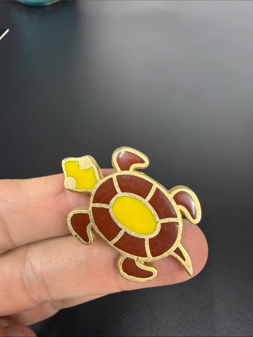 Gold-Tone Turtle Brooch in Yellow and Brown Enamel